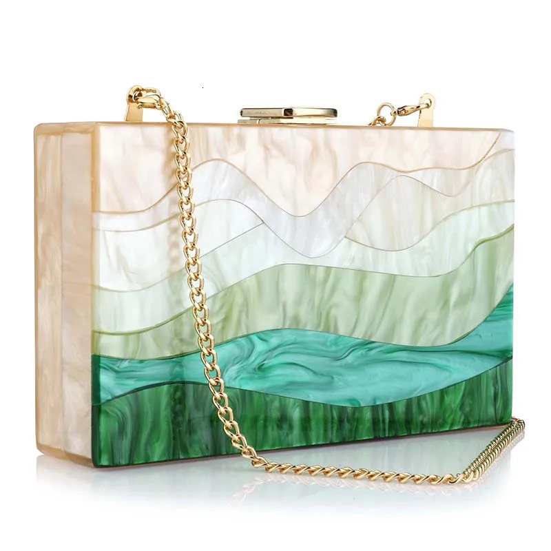 Trendy Bags Fashion Women Handbags Green Beige Striped Acrylic Party Evening Bag Woman Casual Cute Box Clutch Purse 241112
