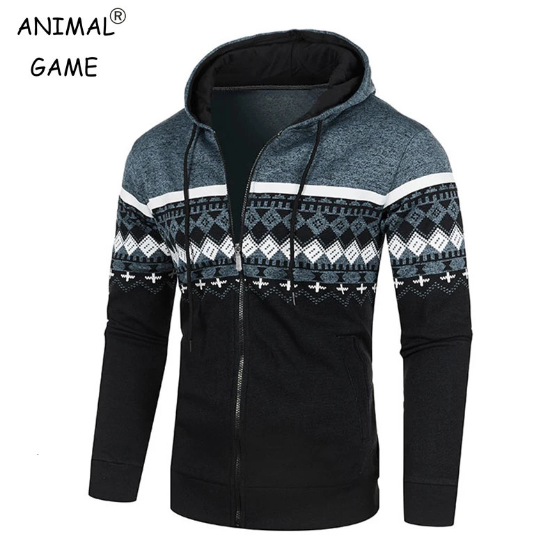Mens Hooded Sweatshirt Long Sleeve Zipper Printing Warm Streetwear 241111