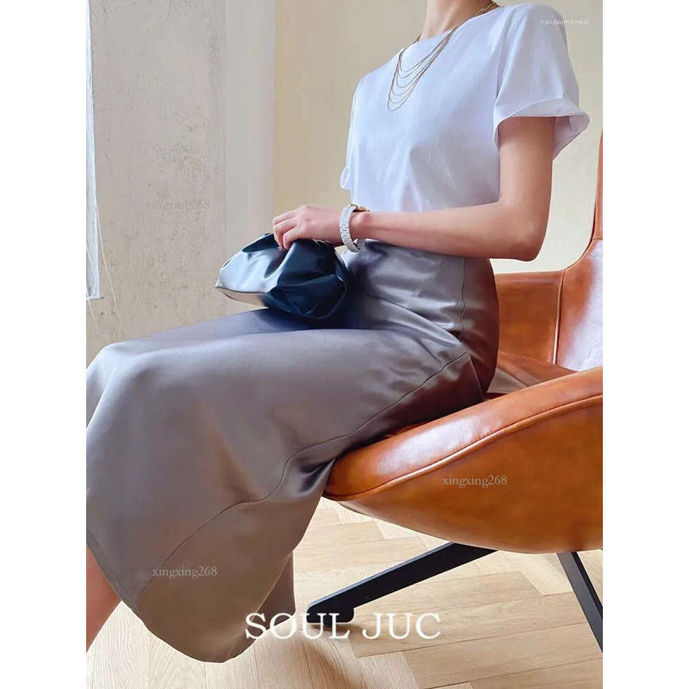 Silk Satin Dresses For Women High Waisted Skirt A-Line Elegant Summer Pink Midi Korean Style