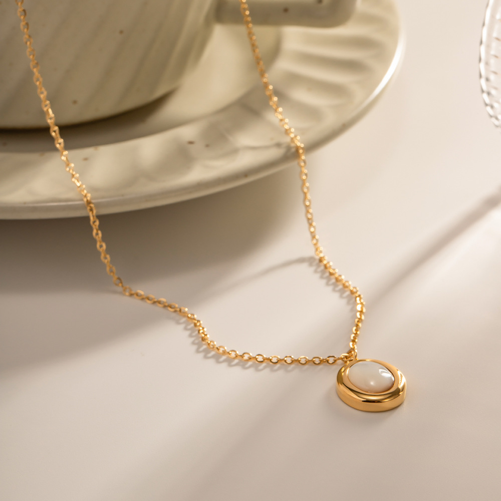 Oval Natural Opal Pendant Necklace for Women Plated 18k Gold Stainless Steel Designer Jewelry Free Shipping Wholesale