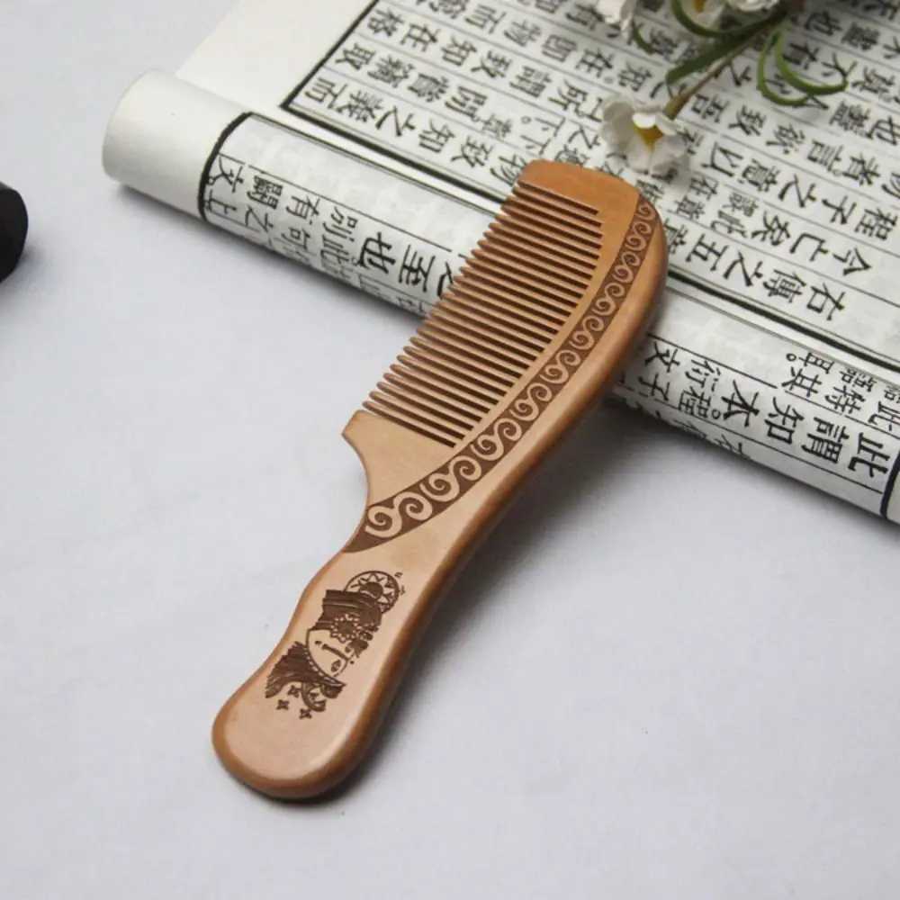 Pc natural peach wood hair comb near teeth anti-static head massage hair care wooden tools beauty accessories W241112