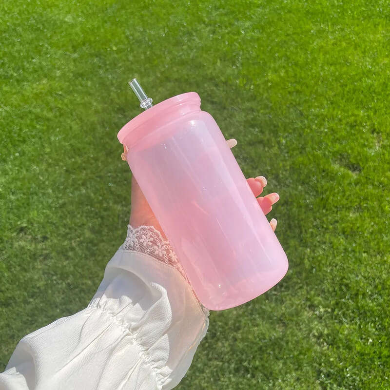Recyclable Kids Aron 16Oz Plastic Acrylic Shaped Beer Cups Colored Cold Drink Soda Can With Colorful Pp Lids For UV DTF Wraps ,Sold By Case