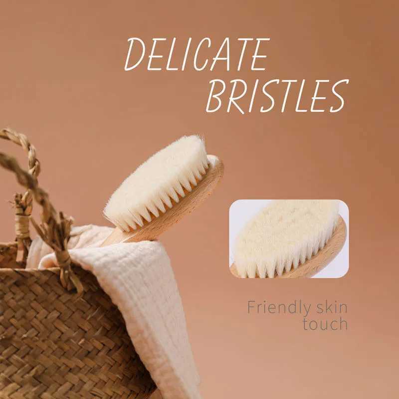 Customized baby hair comb with wooden handle natural soft wool brush baby boys and girls shower soft wool brush newborn massage comb W241112