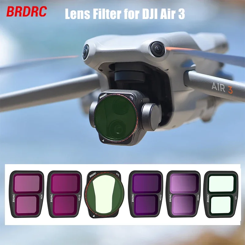 BRDRC Lens Filter Set for DJI Air 3 Gimbal Camera UV/CPL/ND8/16/32 Optical Glass Neutral Density Filter Kit Drone Accessories 01ab1