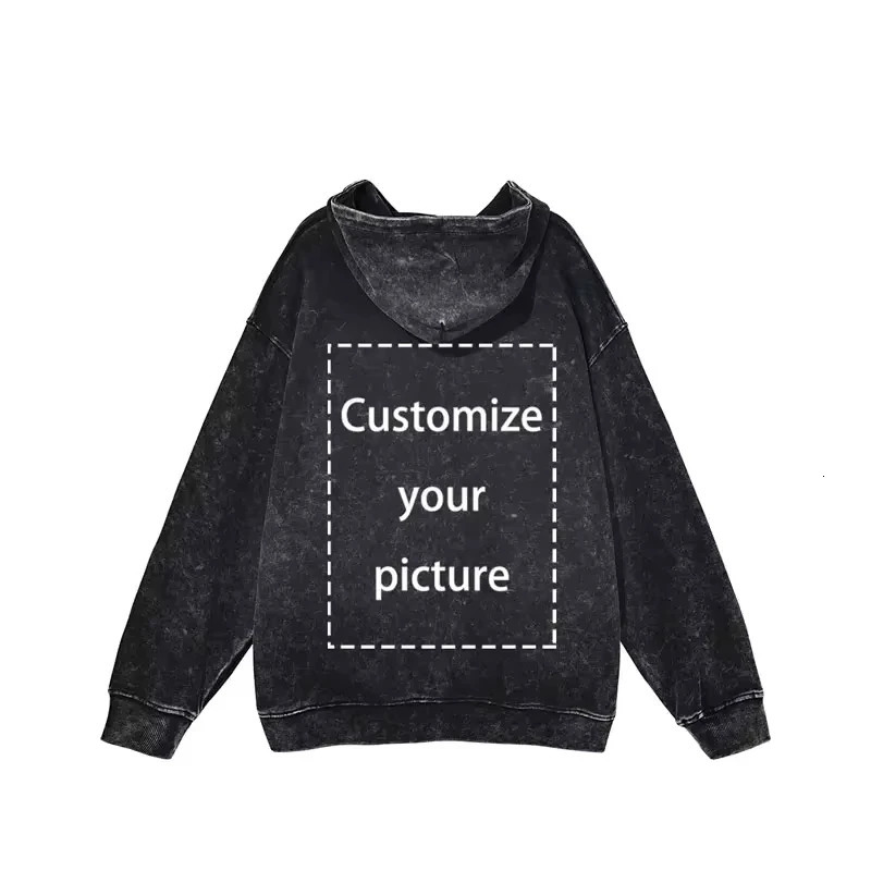 Customized Hoodie GTD Printing Hip Hop Vintage Washed Hooded Sweatshirts Oversized Pullover Harajuku Hoodies Men 100% Cotton 241111