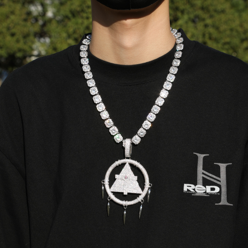 Hip Hop Geometric Pendant Necklace TopBling Zircon Real White Gold Plated Jewelry