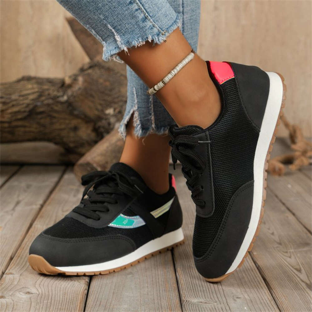 Casual for 2024 Autumn New Round Toe Tie Up Color Blocking Mesh Sports Style Women's Shoes ddmythur