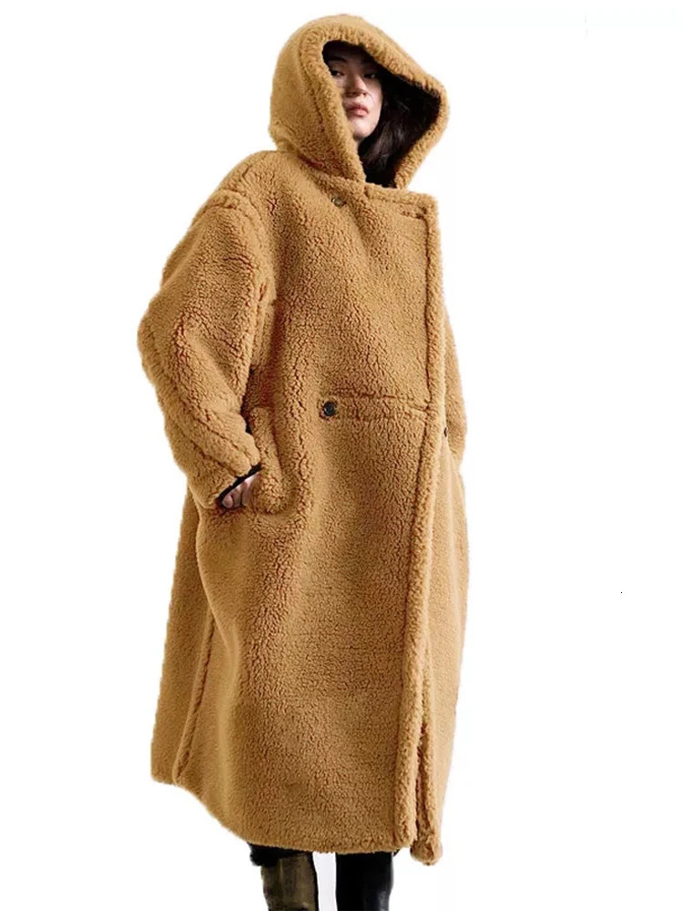 Teddy Bear Coat Womens Winter Clothing with Velvet Artificial Fur Coat Hoodie Long Park Womens Warm Jacket Fur Coat 241112
