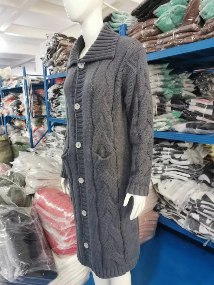 Oversized S-5XL Women Loose Knitted Sweaters Autumn Winter Thick Long Sleeve Pocket Button Knitted Long Cardigan Coats 241112