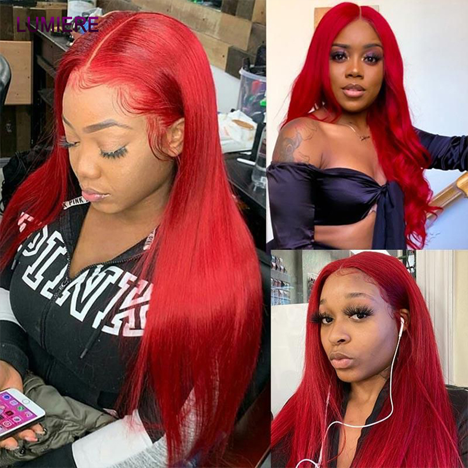 Hot Red Ombre Colored Bone Straight Human Hair Bundles With HD Lace Frontal Closure With 3 4 Bundles Bundle Hair Weave Extension