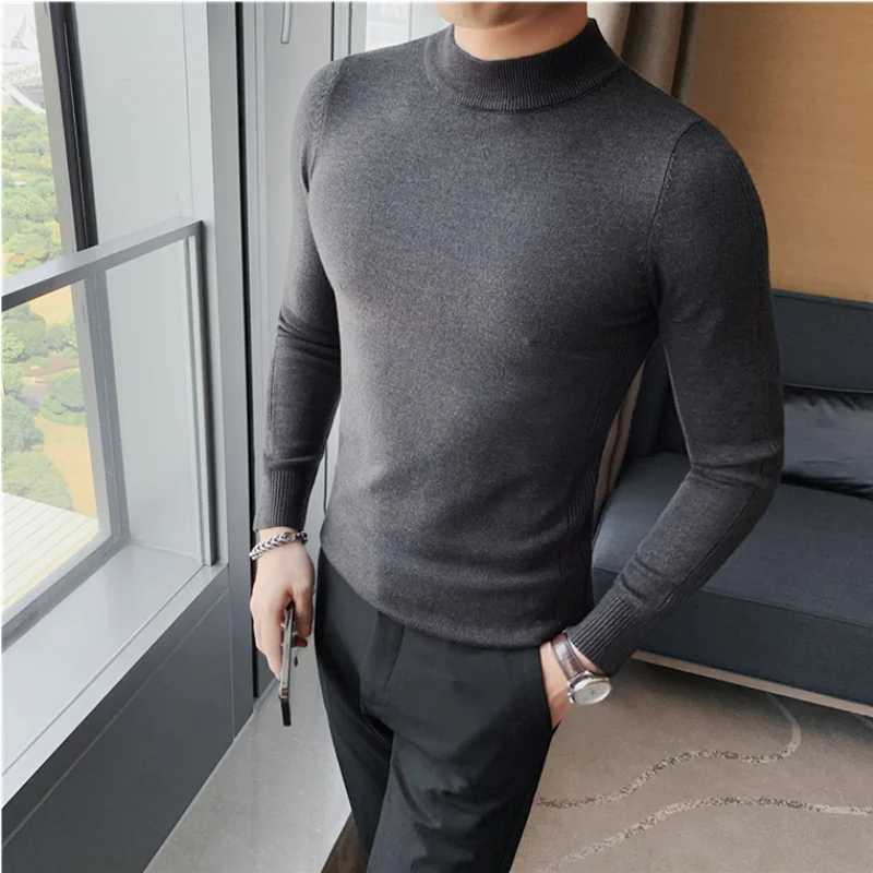 Autumn and winter new half neck sweater mens slim fit knitted floral solid color casual bottom sweater W2411111