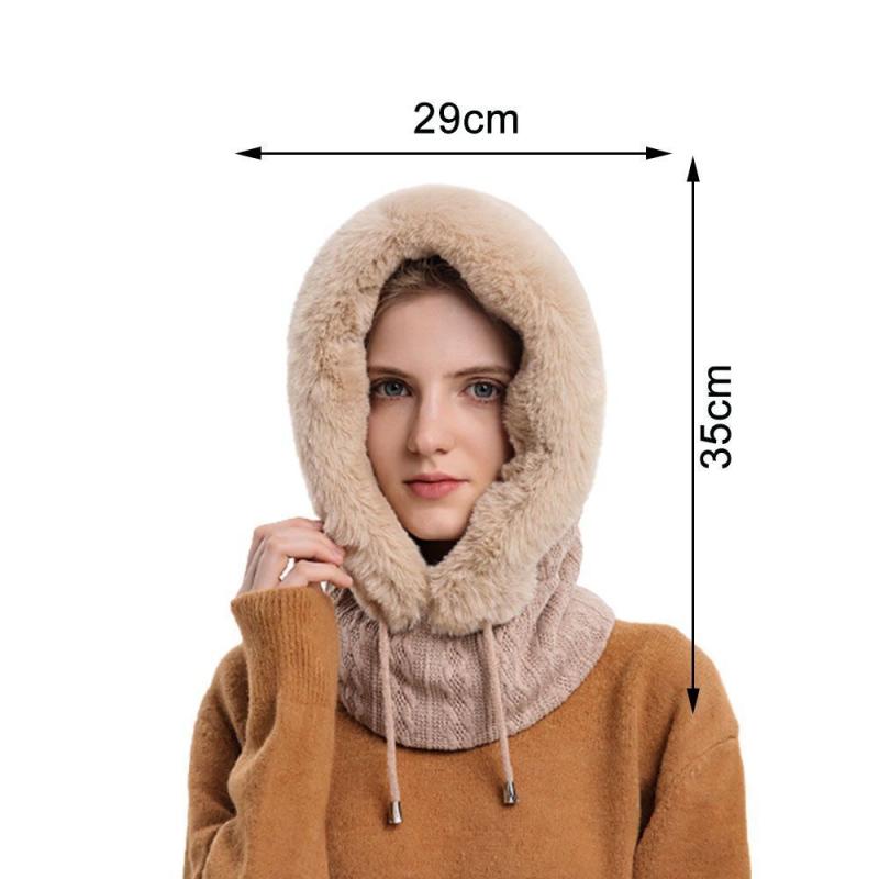 8 Colors Winter Fur Cap Mask Set Hooded for Women Knitted Cashmere Neck Warm Ski Windproof Hat Thick Plush Fluffy Beanies Hood