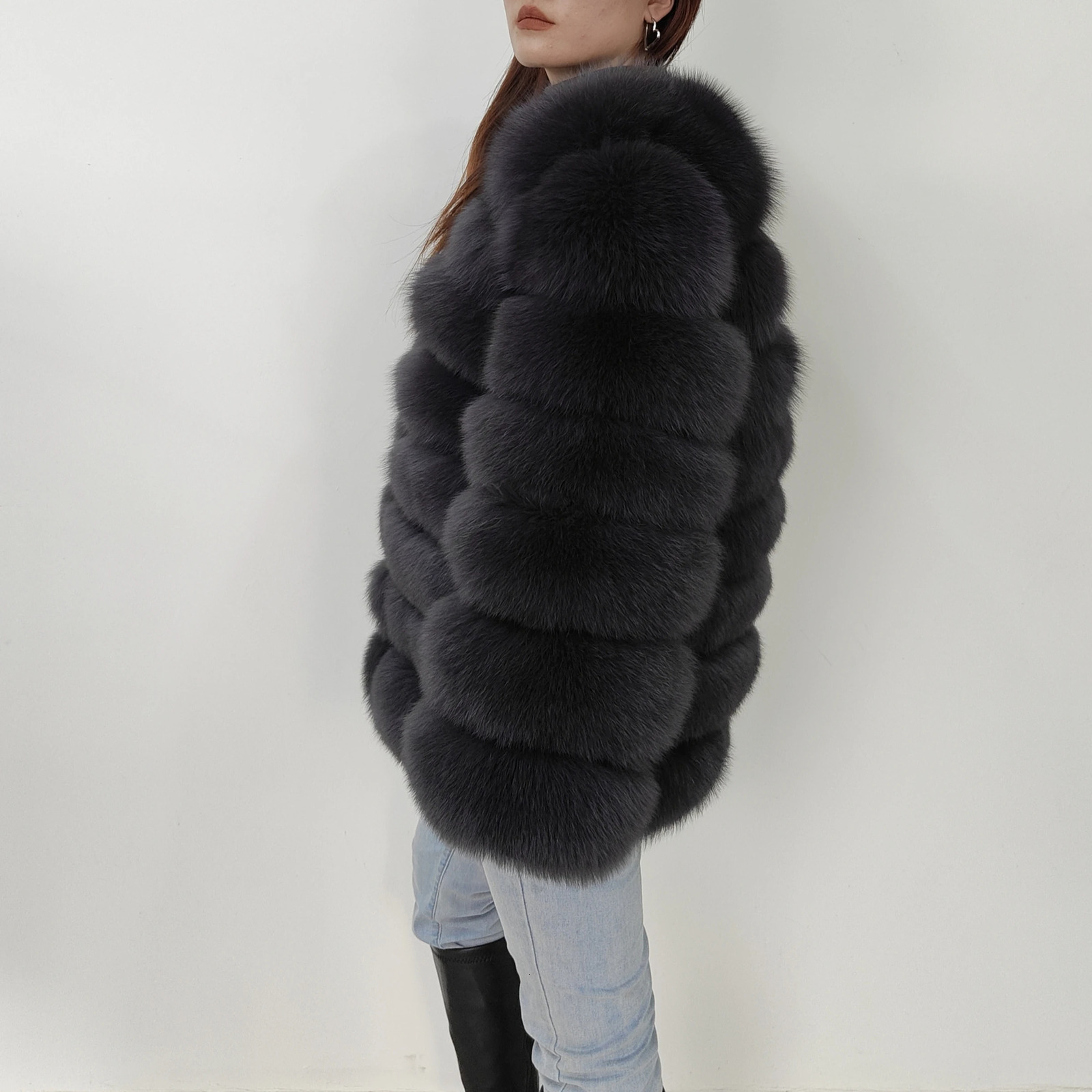 2024 4in1 Winter Jacket Vest Long Furry Fur Natural Real Coat For Womens Overcoat 70cm 241112
