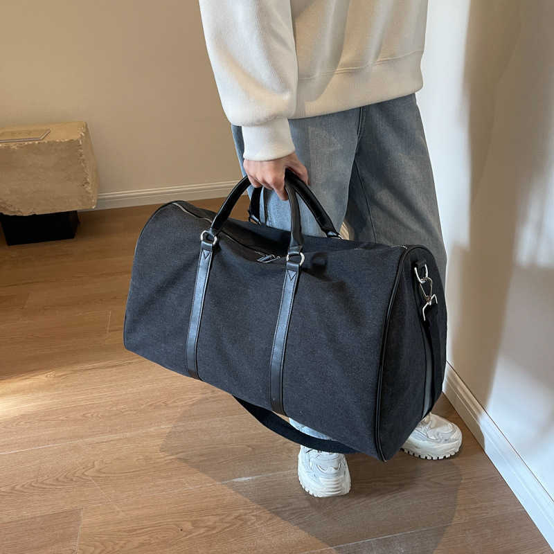 Short Distance Large Capacity Solid Color Canvas Portable Travel Bag for Women Lightweight Travel Boarding Bag for Men Outdoor Fitness Bag