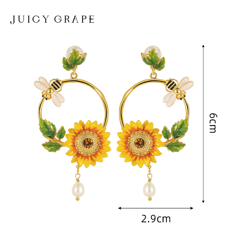 JUICY GRAPE French Light Elegant Enamel Suower Earrings Handcrafted Fashionable Jewelry Trendy Earrings for Women 27ce1