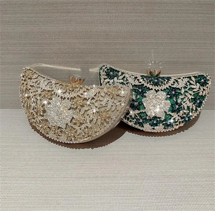 Diamond Women Clutch Evening Bags Bridal Crystal Flower Banquet Chain Shoulder Handbags Purses Wedding Party Dinner Bag 241112