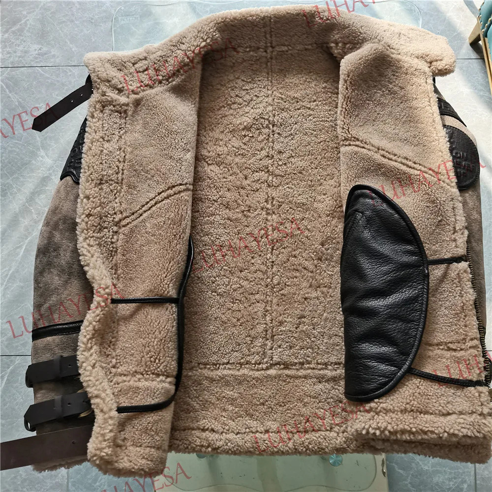 Fashion 100% Quality Real Sheepskin Fur Men Coat Genuine Full Pelt Sheep Shearling Male Winter Jacket Brown Men Fur Outwear 241111