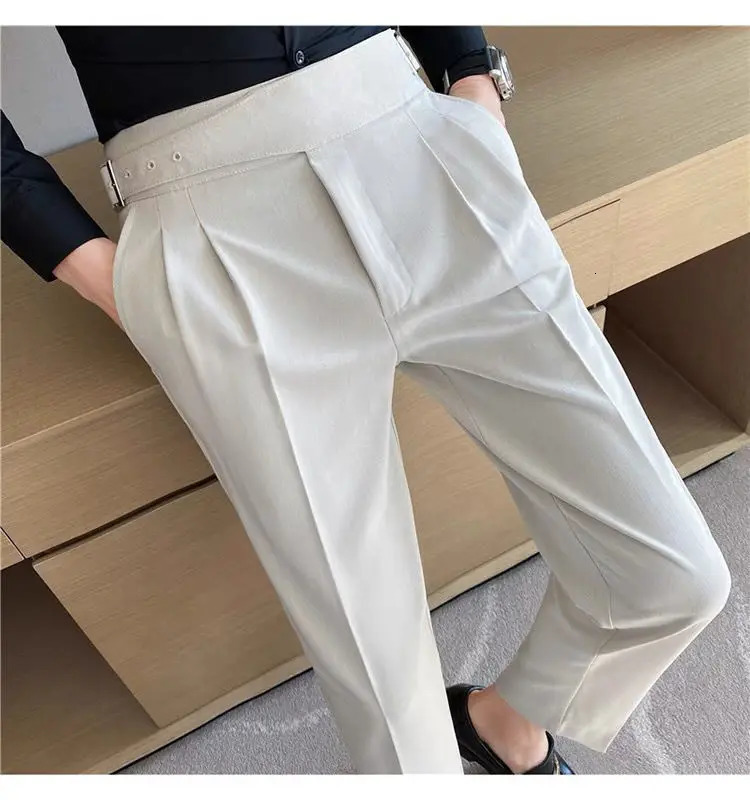 Italian Style Men Naples Suit Pants High Waist Slim Fit Small Feet AnkleLength Spring Fashion Business Casual Trousers 241112