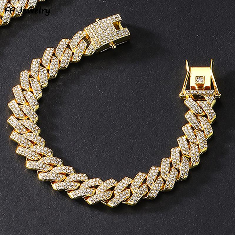 Hip Hop Iced Out Chain Women Men Cuban Bracelet High-Quality Full AAAA+ Rhinestones Miami Cuban Link Chain Bracelets Jewelry f283e
