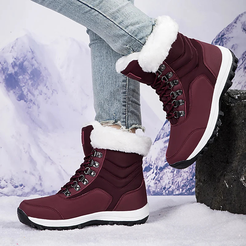 High top Plus Velvet Womens Snow Boots Comfortable Non slip Womens Cotton Shoes Outdoor Waterproof Boots Warm Womens Sports Shoes 241111
