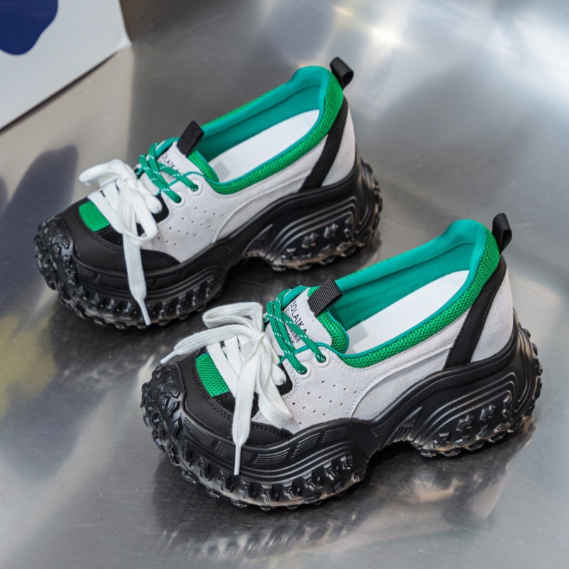 Chunky Microfiber Leather Sneakers: Breathable Mesh, Comfy Platform Wedges 4