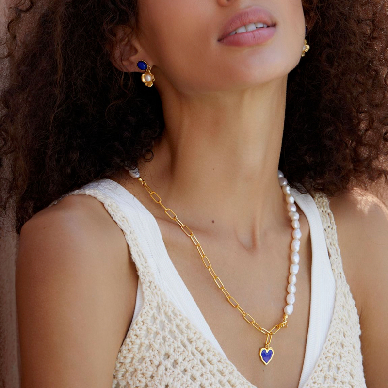 S Sier Natural Pearl Lapis Lazuli Jewelry Sets For Women Heart Shaped Blue Copal Pendant Necklace Flower Earrings Gift 04fdd 5 6a65e