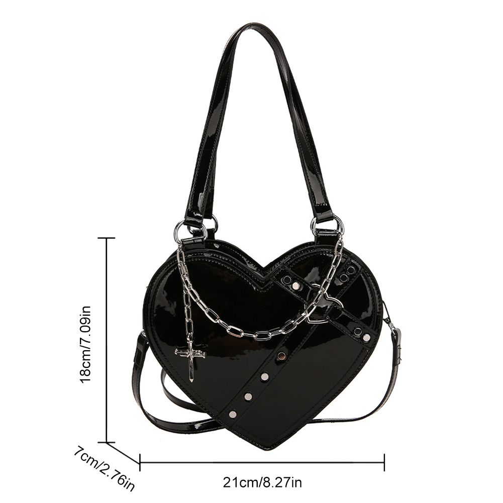 Y2K Vintage Korean Small Chain Shoulder Bag Heart Shaped Purse Handbags Pink PU Leather Gothic Tote Bags Ladies Crossbody Bags