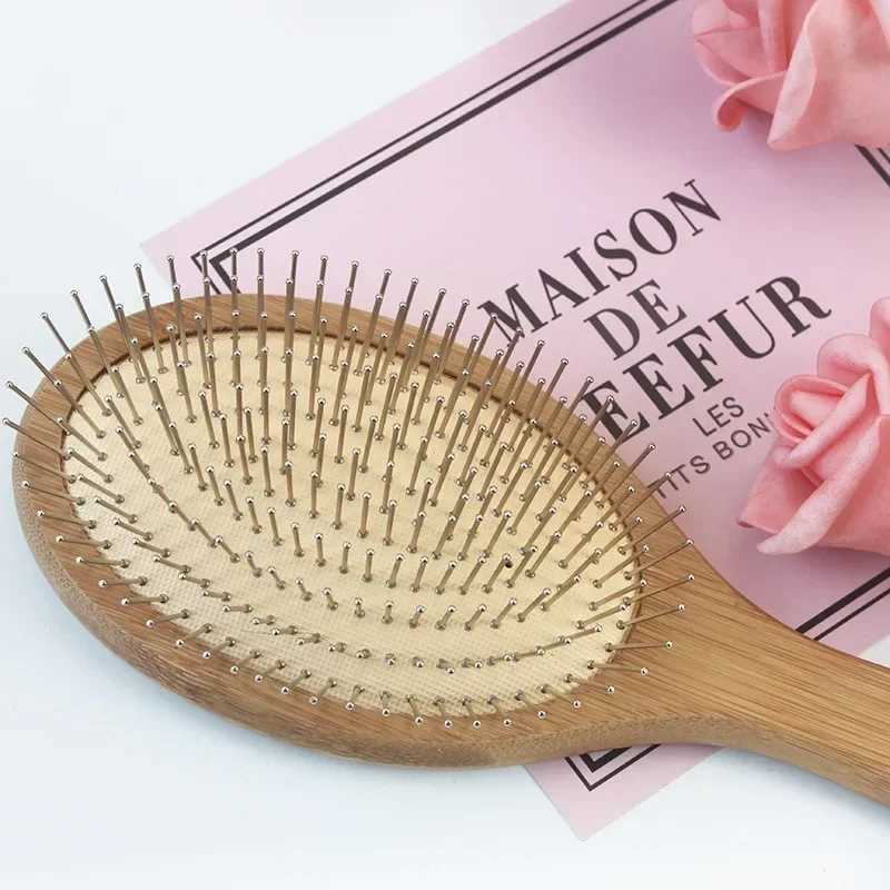 Wood steel needle air cushion comb hair brush battery hair brush scalp massage to improve hair health wood blade chamfering comb W241112