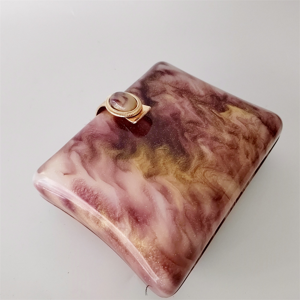 Women Luxury Acrylic Box Brown Glitter Metal Claps Evening Clutch Bag Designer Party Wedding Purses Summer Gift Girl Handbags