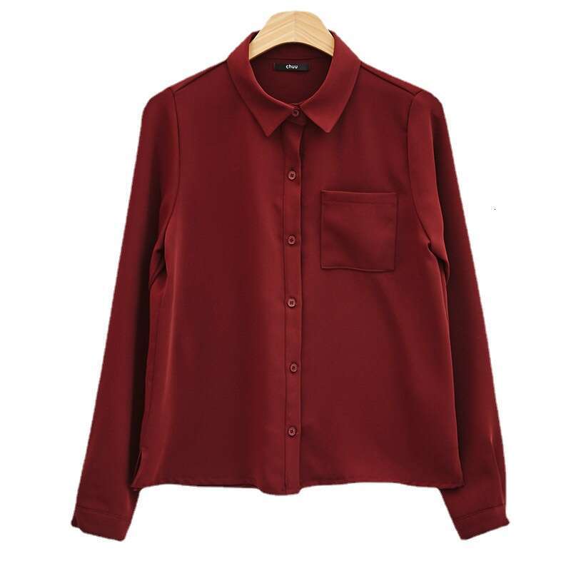 2024 Spring and Autumn New Korean Edition Versatile Slim Fit Look Bottom Top White Chiffon Long Sleeve Shirt