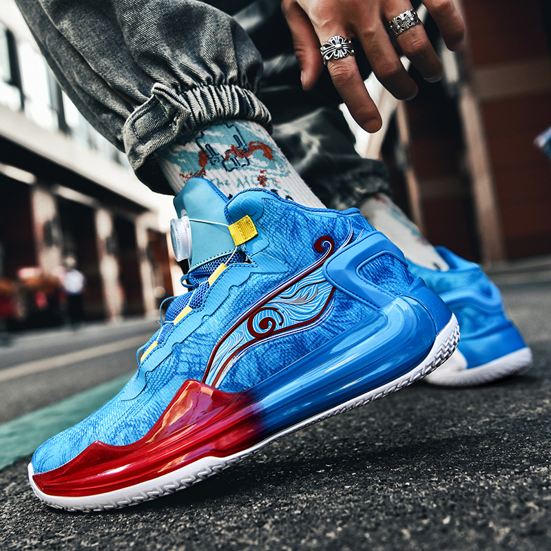 New Men's Professional Basketball Shoes Trendy Blue Basketball Boots Man Rotary Buckle Sneakers Men Streetwear Platform Shoes