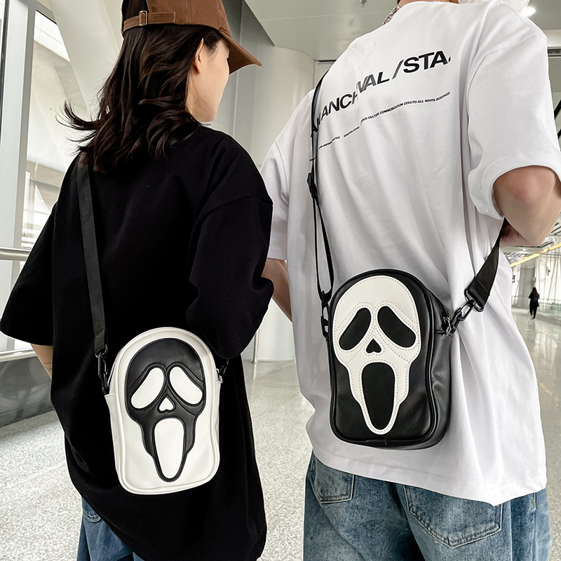 Y2K Ghost Bag Purse Funny Personality Shoulder Bags Clash Colors Halloween Devil Ghost Tote Bag Stitching PU Crossbody Bag