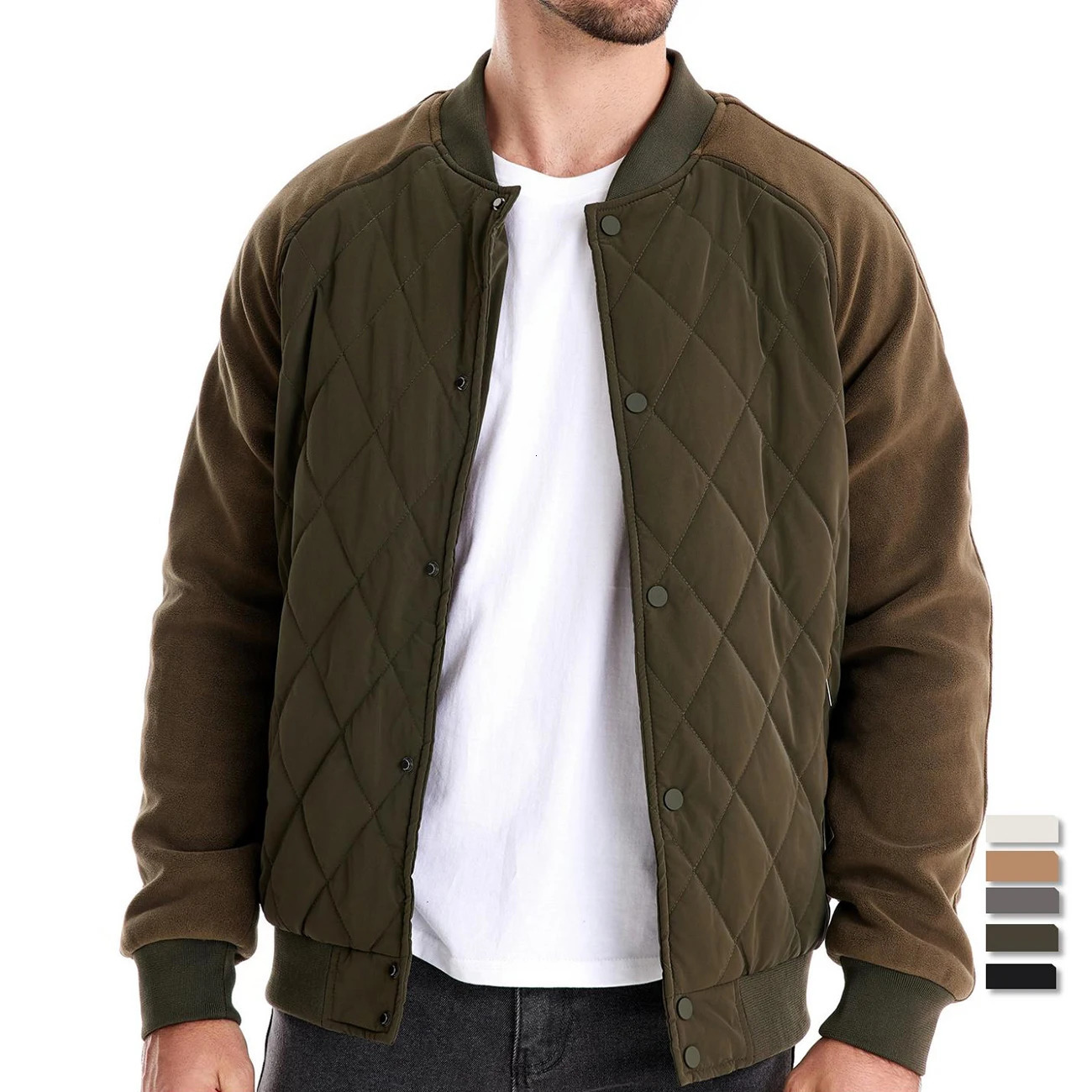 AIOPESON Mens Patchwork Thick Fleece Lined Baseball Bomber Jacket Winter Warm Outwear Jackets Coats for Men 241111