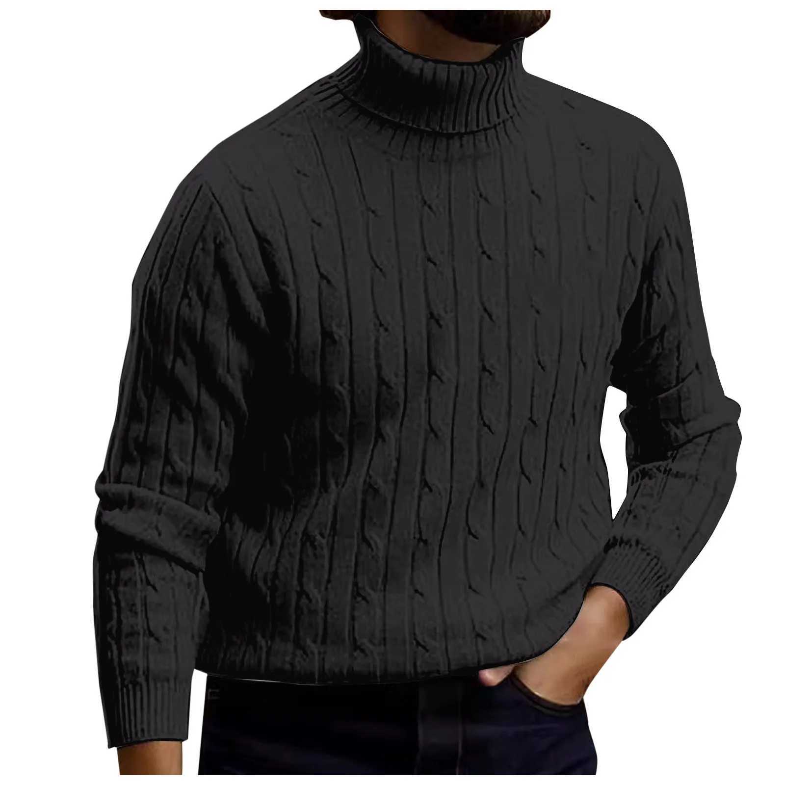 Mens long sleeved streetwear warm turtle neck zipper sweater knitted sweater mens autumn solid color breathable top W2411111