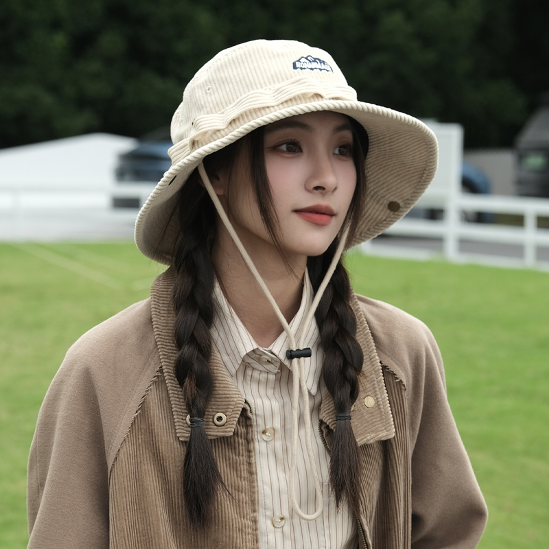 Ins Retro Corduroy Drawstring Bucket Hats Women Autumn and Winter Outdoor Mountaineering Fishing Western Cowboy Men's Caps 08d63 5 4e04c