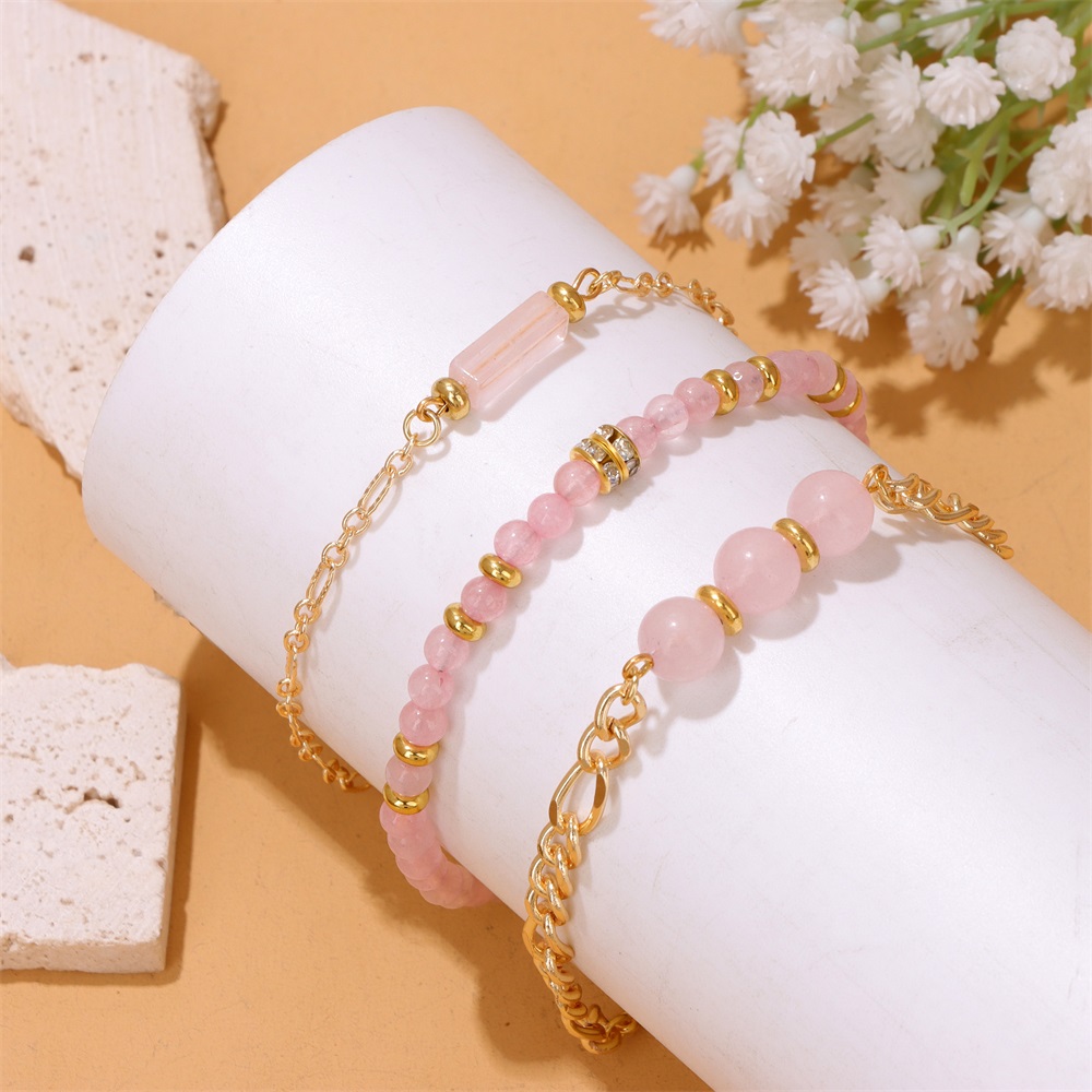 Pcs Set Natural Rose Quartzs Bracelets for Women Reiki Bracelet Gold Color Adjustable Chain Healing Yoga Bangle Gifts 5