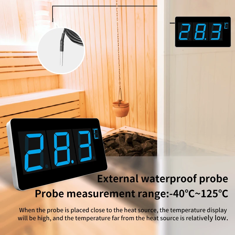 Digital Large Screen C/F Switch Thermometer with Probe Display for Water Temperature Measurement for Sauna Swimming Pools