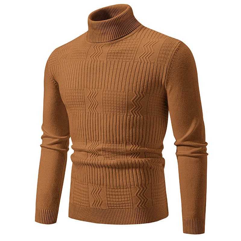 New autumn and winter mens turtle neck sweater solid color slim fit knitted pull-out mens fashionable casual knitted sweater W2411111