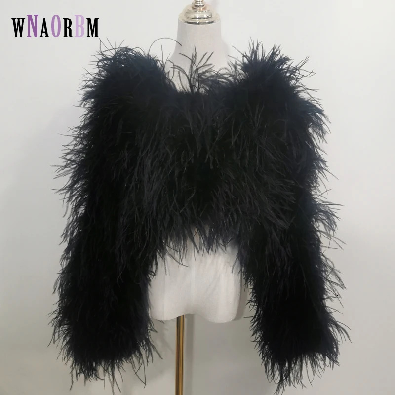 style womens coat 38cm 100% natural ostrich hair womens sexy ostrich feather jacket long sleeved 241111