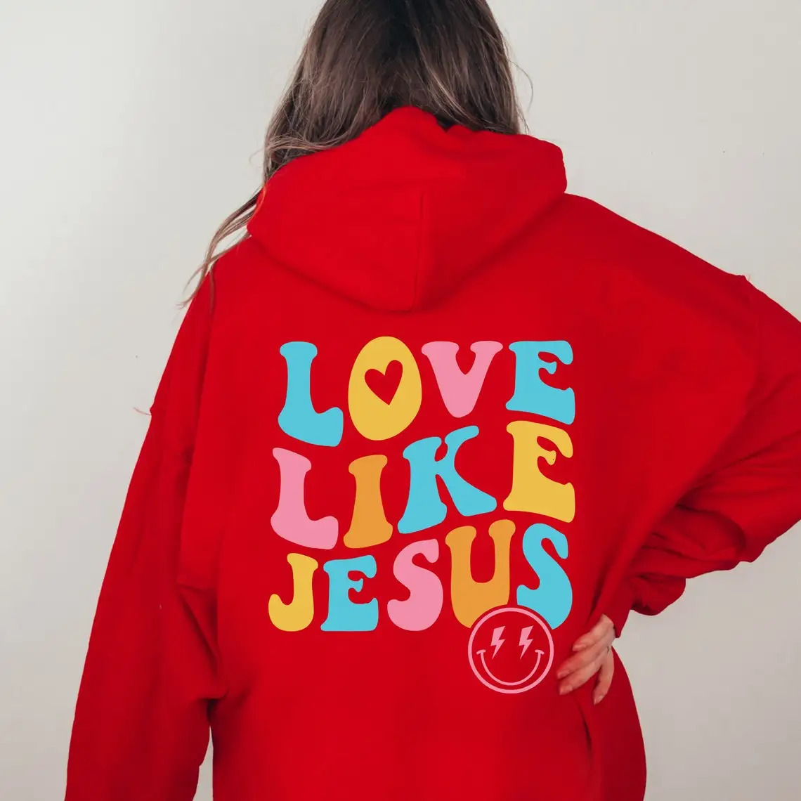 Jesus Loves You Print Hoodie Versatile Drawstring Kangaroo Pocket Hoodies Sweatshirt Womens Clothing 241112