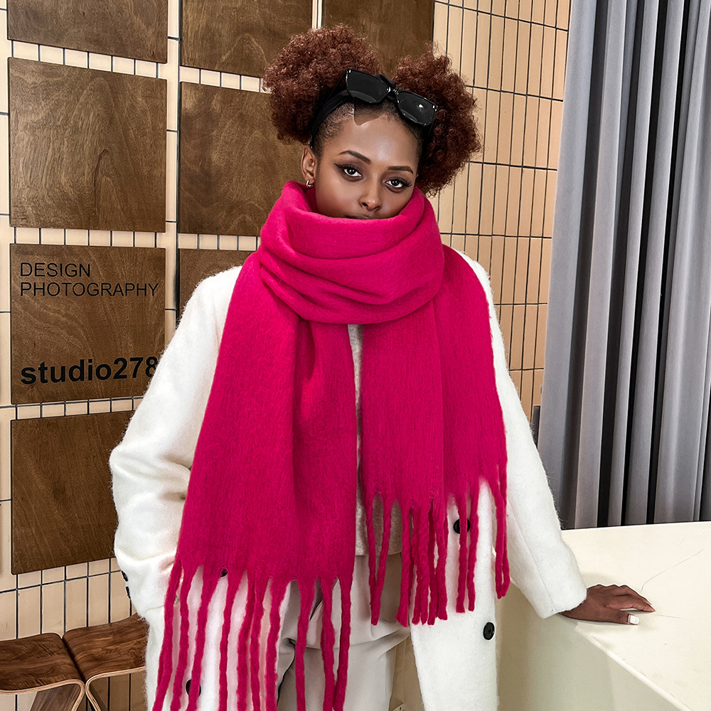 Women Cashmere Blend Wrap 2023 New Winter Scarf Warm Pashmina Solid Foulard Scarves Wraps Thick Soft Blanket Big Tassels Shawl 88865 5 d6386