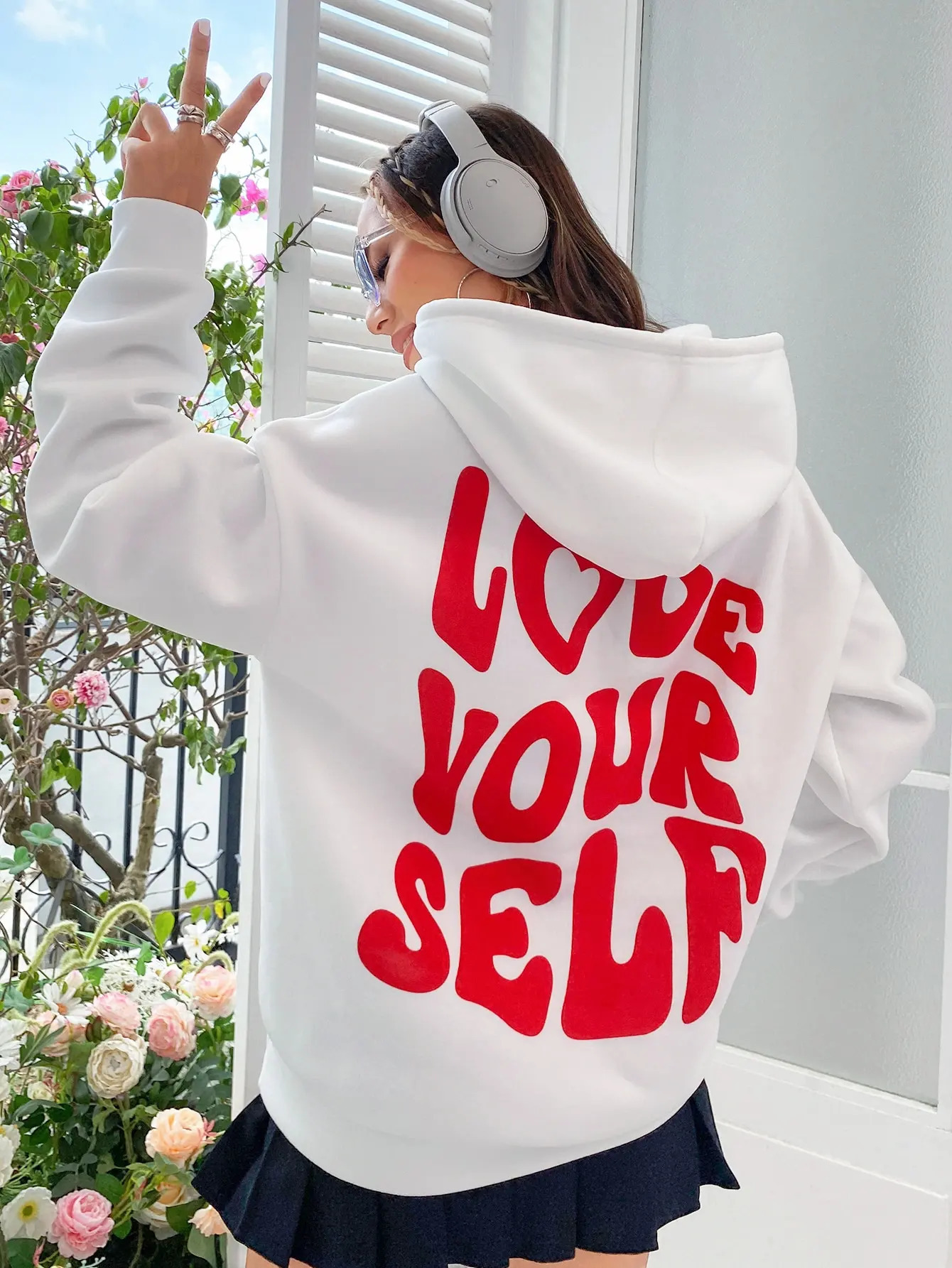 Love Yourself Cotton Printed Hoodies Casual Oversized Pullovers Trend Comfortable Tracksuit Daily Harajuku Women Sweatshirt 241112