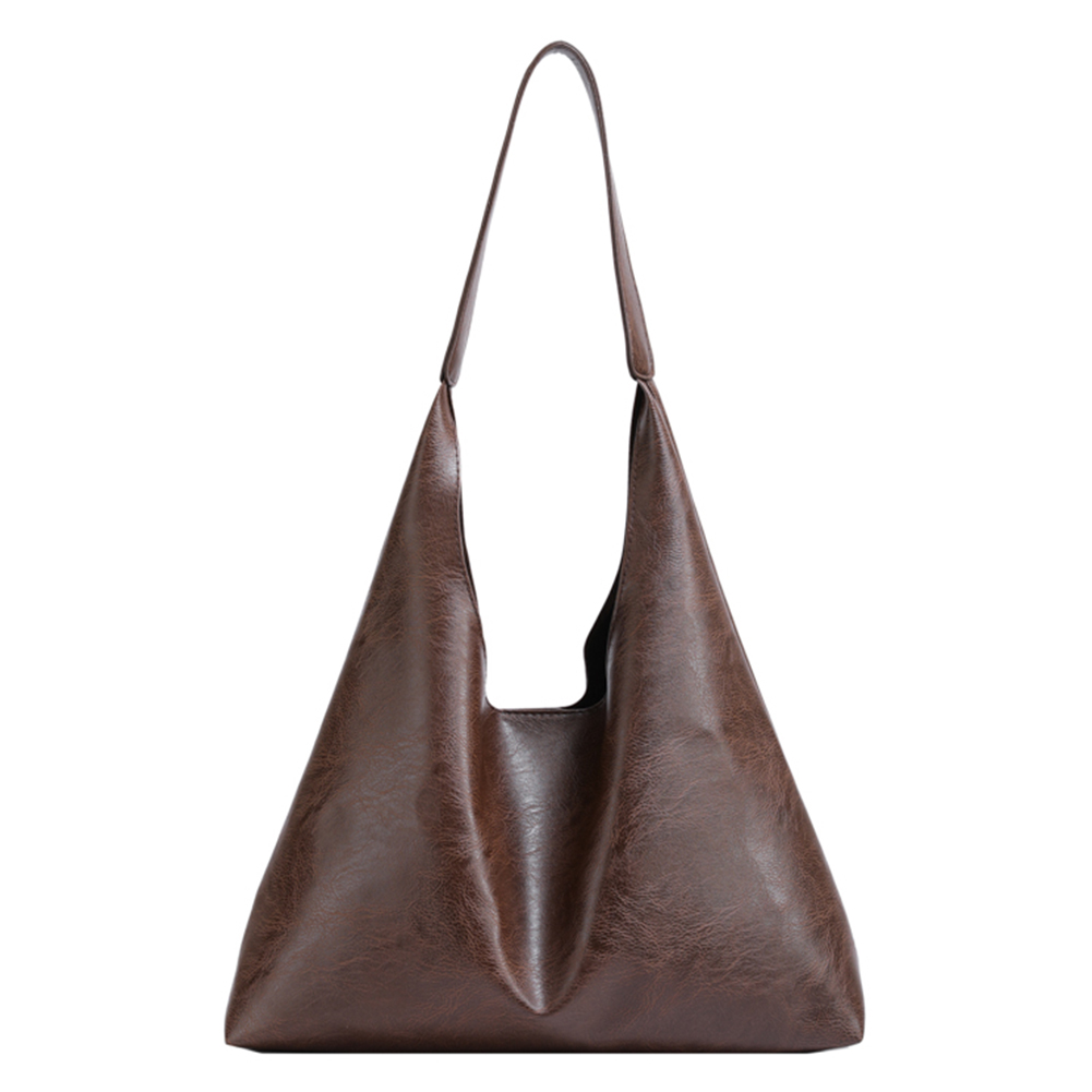 Solid Color Women Big Shoulder Bag PU Vegan Leather Slouch Bag Lightweight Crossbody Bag Hasp Closure Casual Style Commuting Bag