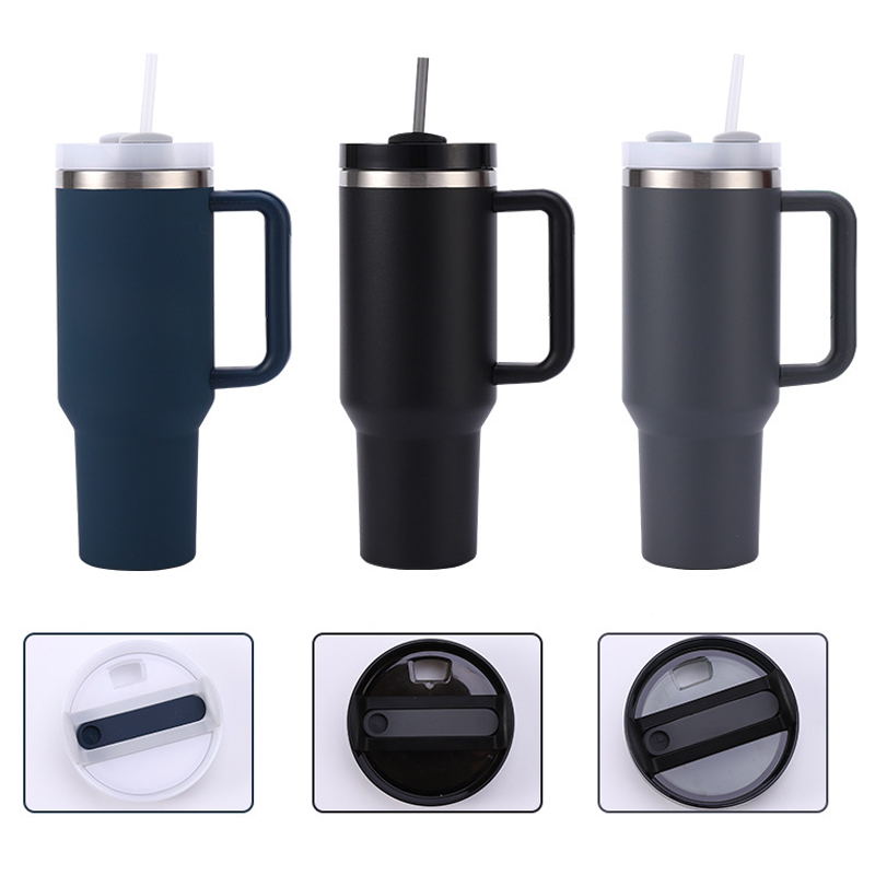 40oz Large Capacity Tumblers Cups With Handle Insulated Car Cup Lids and Straws Stainless Steel Coffee Termos Silicone Handle Customized LOGO Ya948