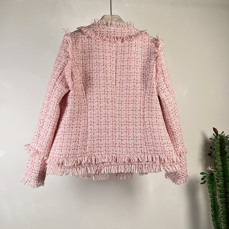 Womens 2024 Spring and Autumn French New Round Neck Thick Tweed Tassel Versatile Celebrity Little Fragrant Coat for Women 201017
