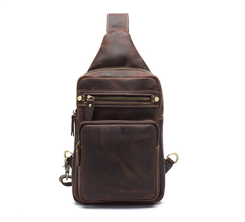 Newsbirds High Quality Big Chest Bag Real Cowhide Leather s Crazy Horse Men's Sling Pack For Man Male a71b2