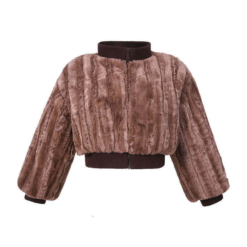 shanshi fur coat women Autumn and winter rabbit short standing collar striped imitation fur plush warm jacket for women