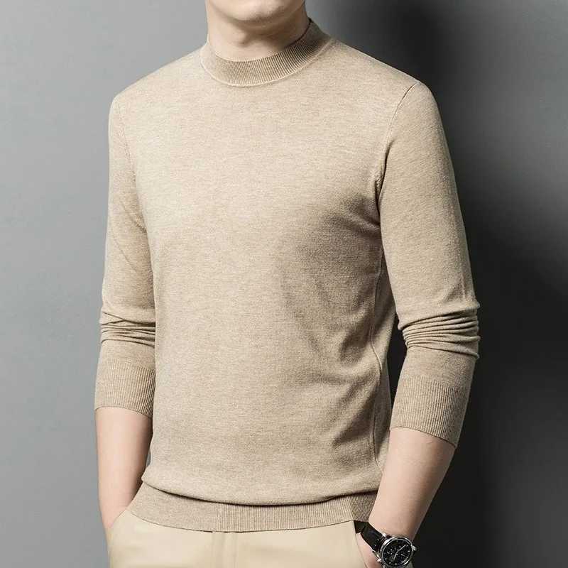 Mens long sleeved knitted sweater casual half neck thin sweater W2411111