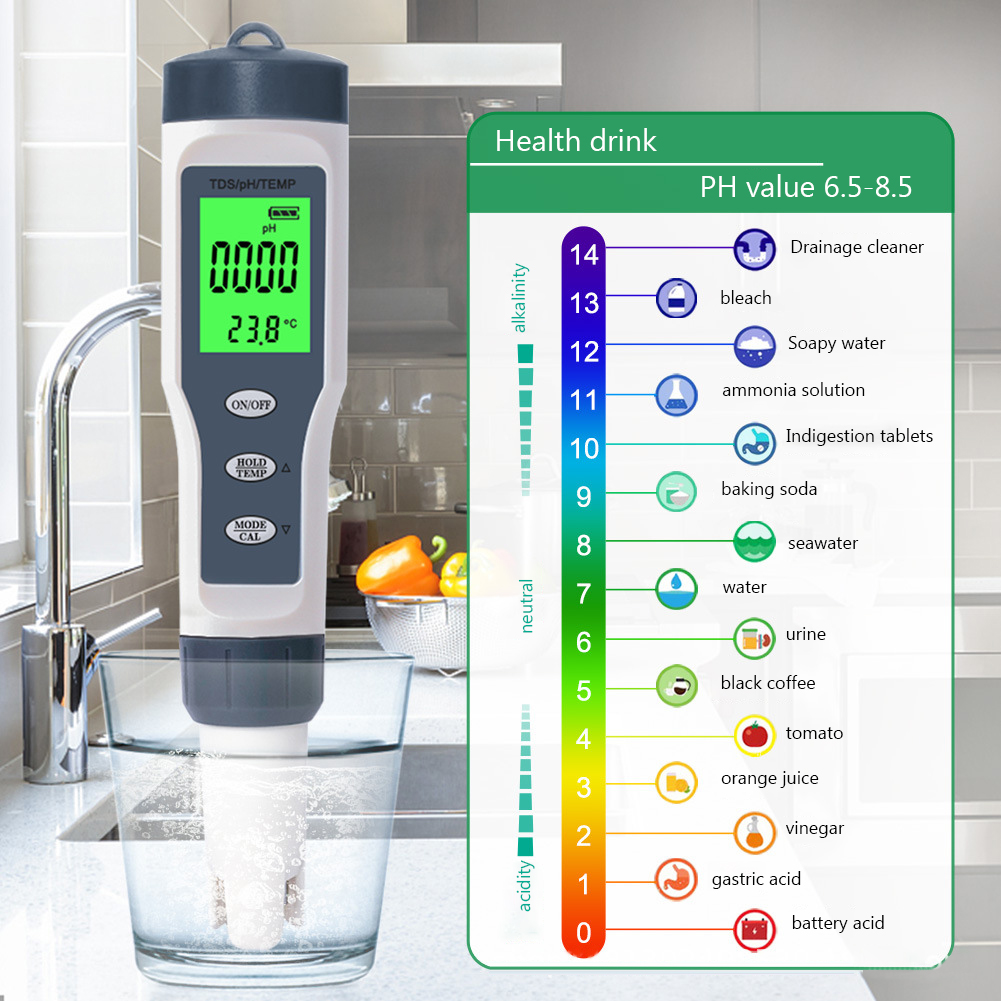 7 in 1 Digital Water Quality Tester Drinking Water PH TDS Meter Salinity S.G Temperature EC Meter for Pool Aquariums PH Test Pen