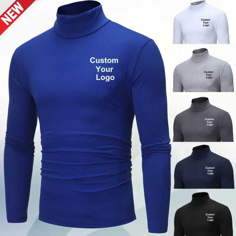 Mens Fashion Customization Your Outdoor Casual High Collar Long Sleeve T-shirt Mens Navy Blue Collar Mouth Bottom Shirt Mens Warm Pull Style W2411111